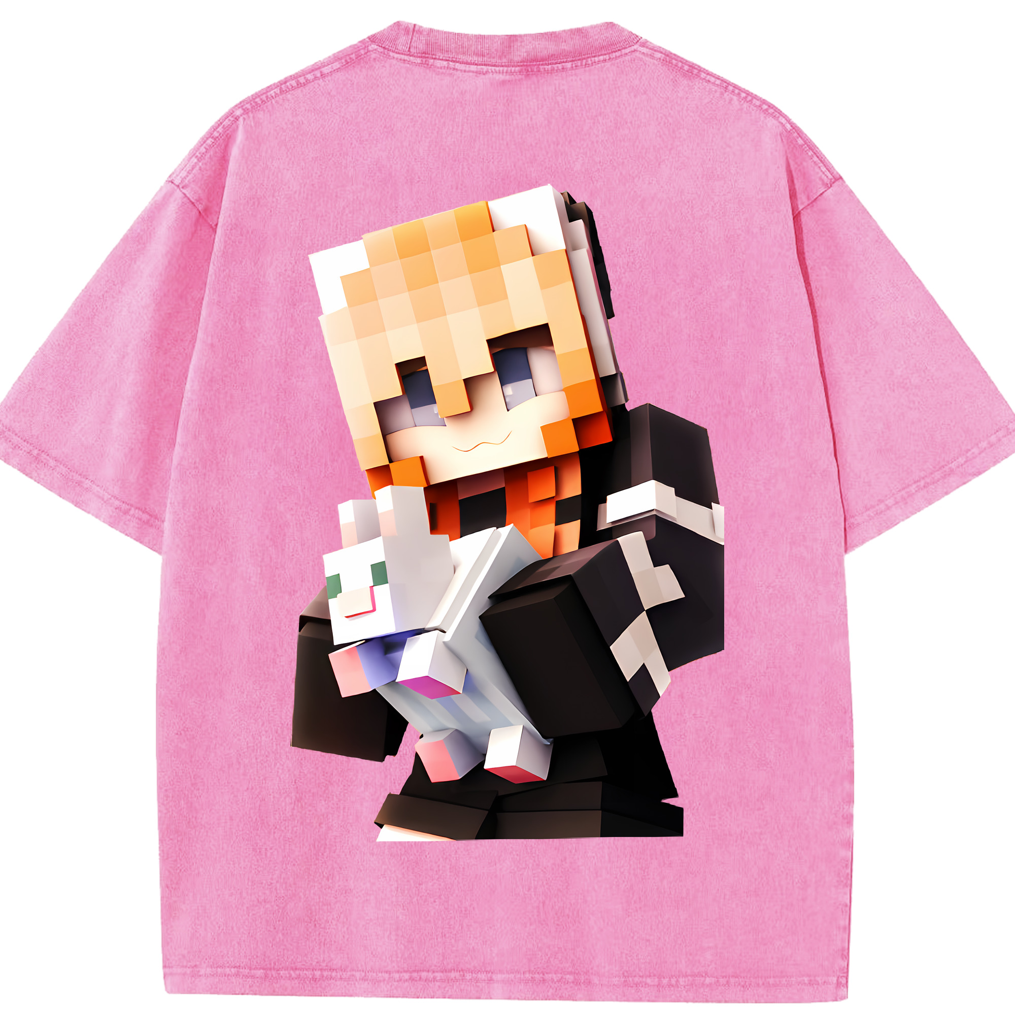 （画像用） マインクラフト ブロックの世界 Minecraft MC Block world 綿100% ヴィンテージ風 半袖Tシャツ（背面プリント）